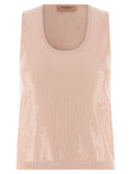 Twin Set Sequin-Embellished Cotton Blend Tank Top — Beige