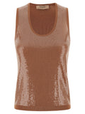 Twin Set Sequin-Embellished Cotton-Blend Tank Top — Camel