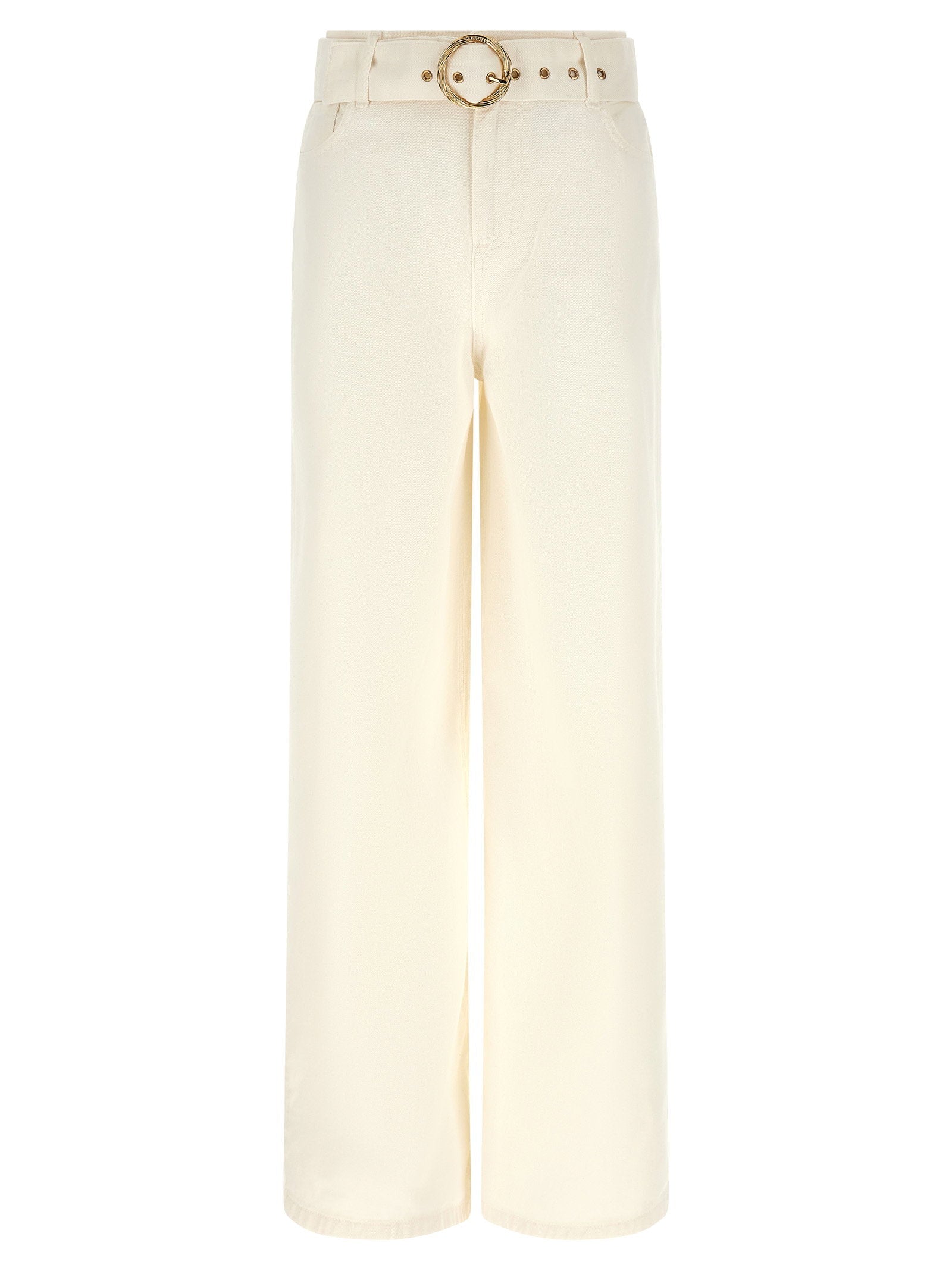 Twin Set Wide-Leg Garment-Dyed Jeans — Cream