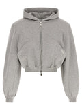 The Attico Cropped Cotton with Diagonal Stitching Hoodie — grey