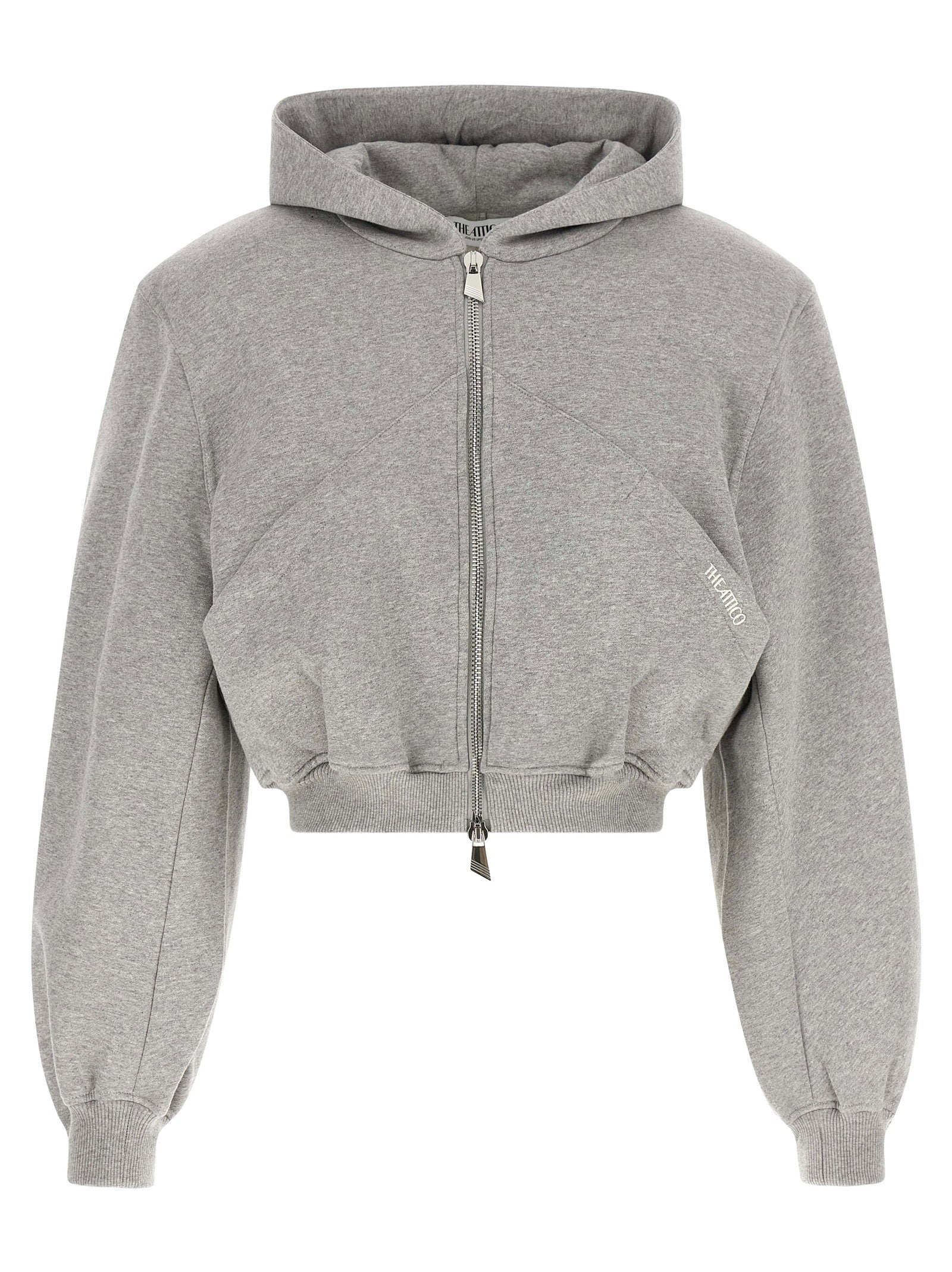 The Attico Cropped Cotton with Diagonal Stitching Hoodie — grey