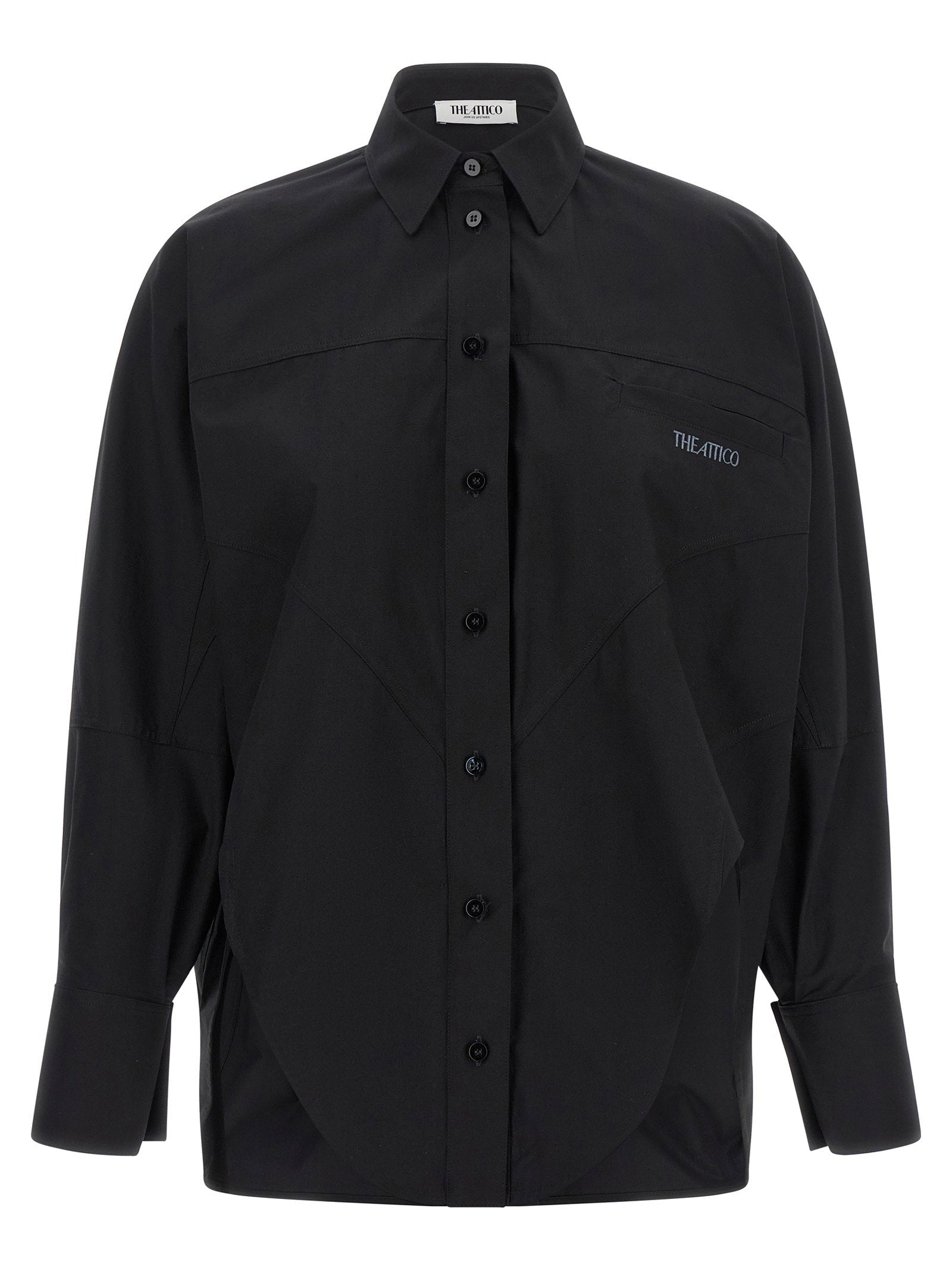 The Attico Shaped-Hem Cotton Shirt — Black
