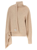 The Attico Asymmetrical Draped Virgin Wool Sweater — Beige