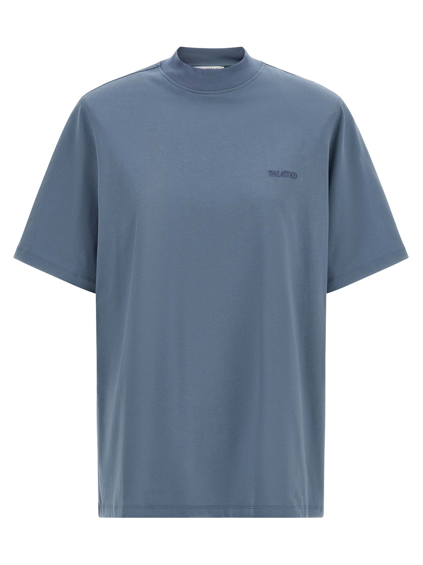 The Attico Mock-Neck Cotton T-Shirt — Blue