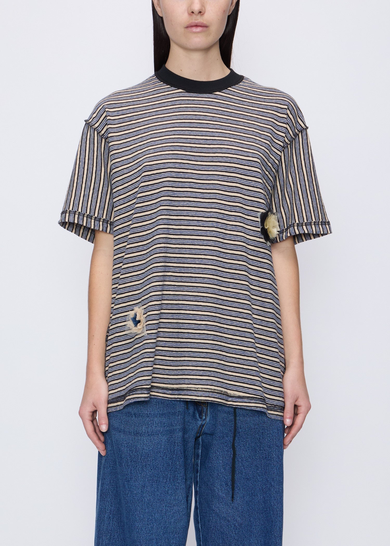 Song For The Mute Striped Boxy T-Shirt — Navy