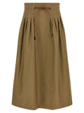 Max Mara Pleated Cotton Skirt — Khaki