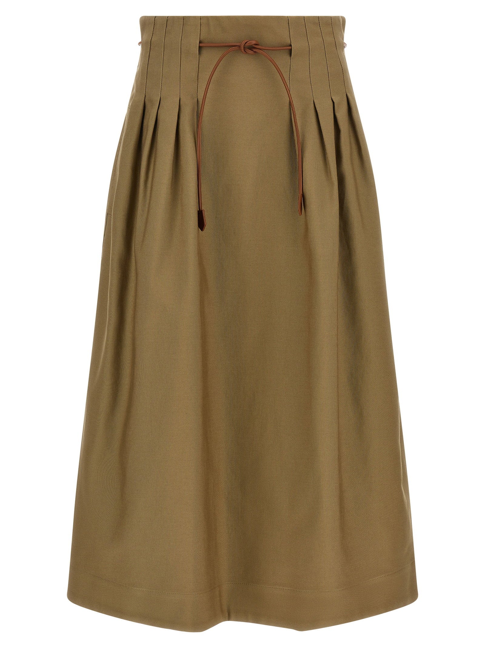 Max Mara Pleated Cotton Skirt — Khaki