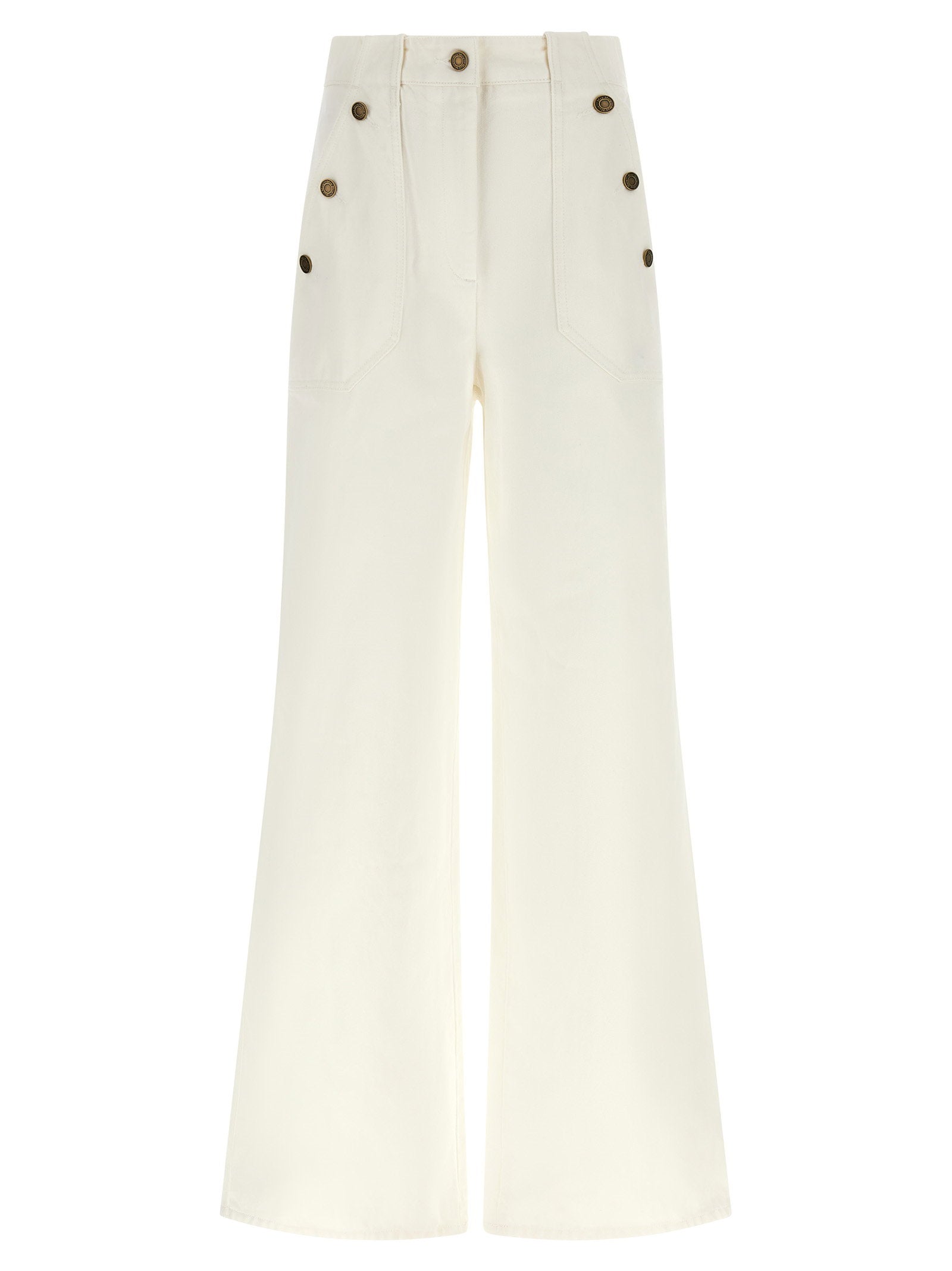 Max Mara Wide-Leg Cotton Trousers — Cream