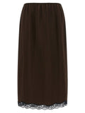 Twin Set Froissé Satin with Lace Hem Skirt — Brown