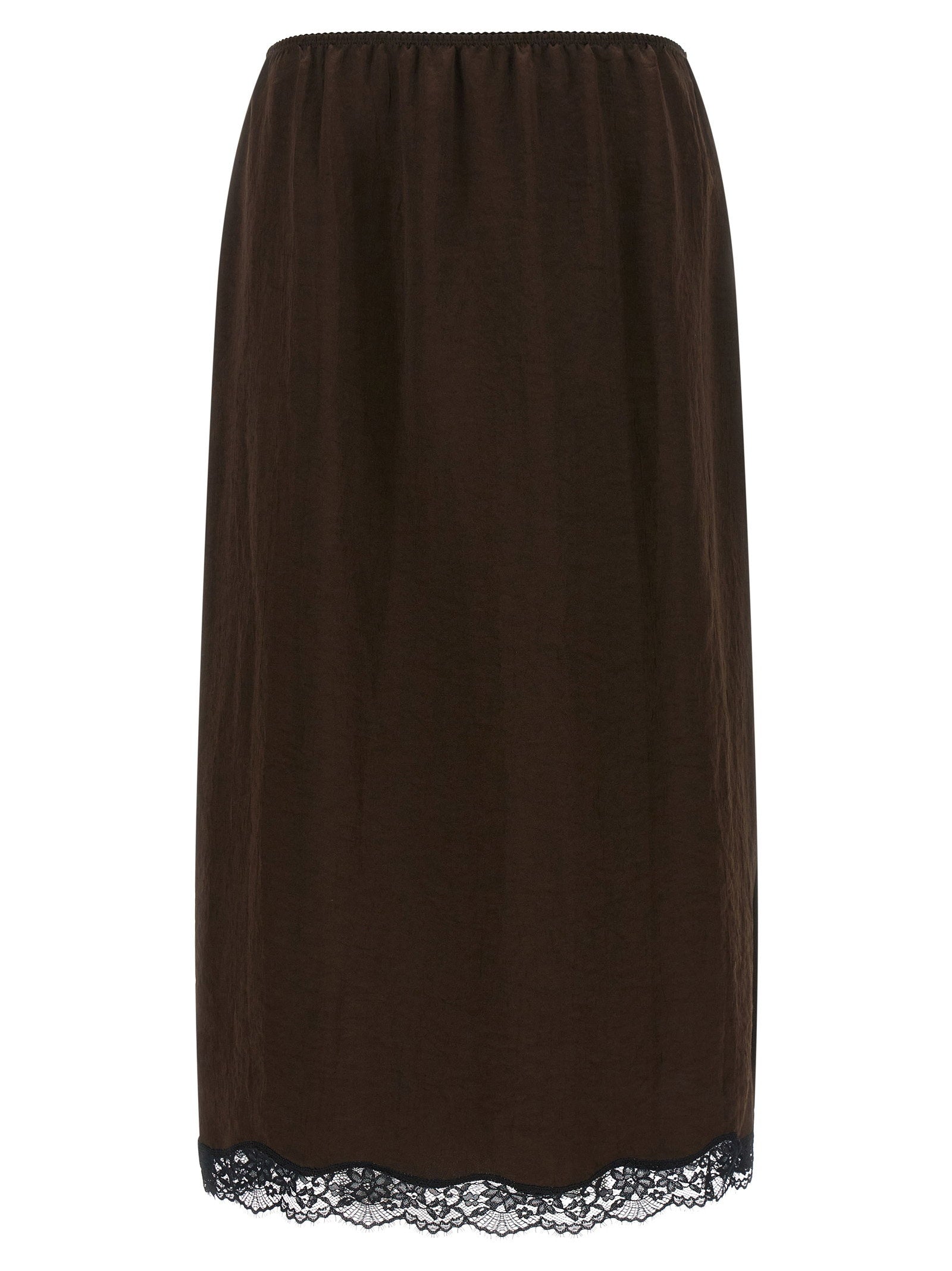 Twin Set Froissé Satin with Lace Hem Skirt — Brown