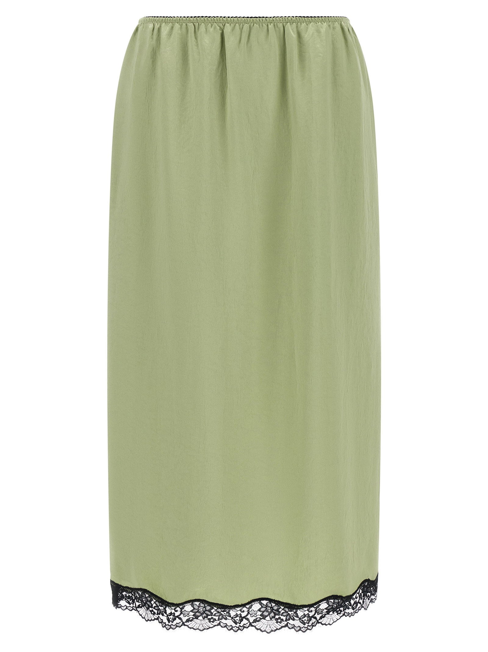 Twin Set Satin Froissé with Lace Hem Skirt — sage green