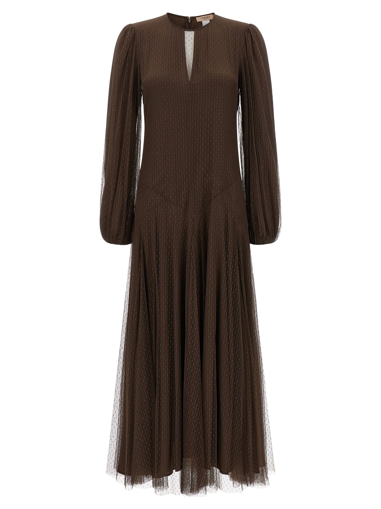 Twin Set Tulle Plumetis Dress — brown
