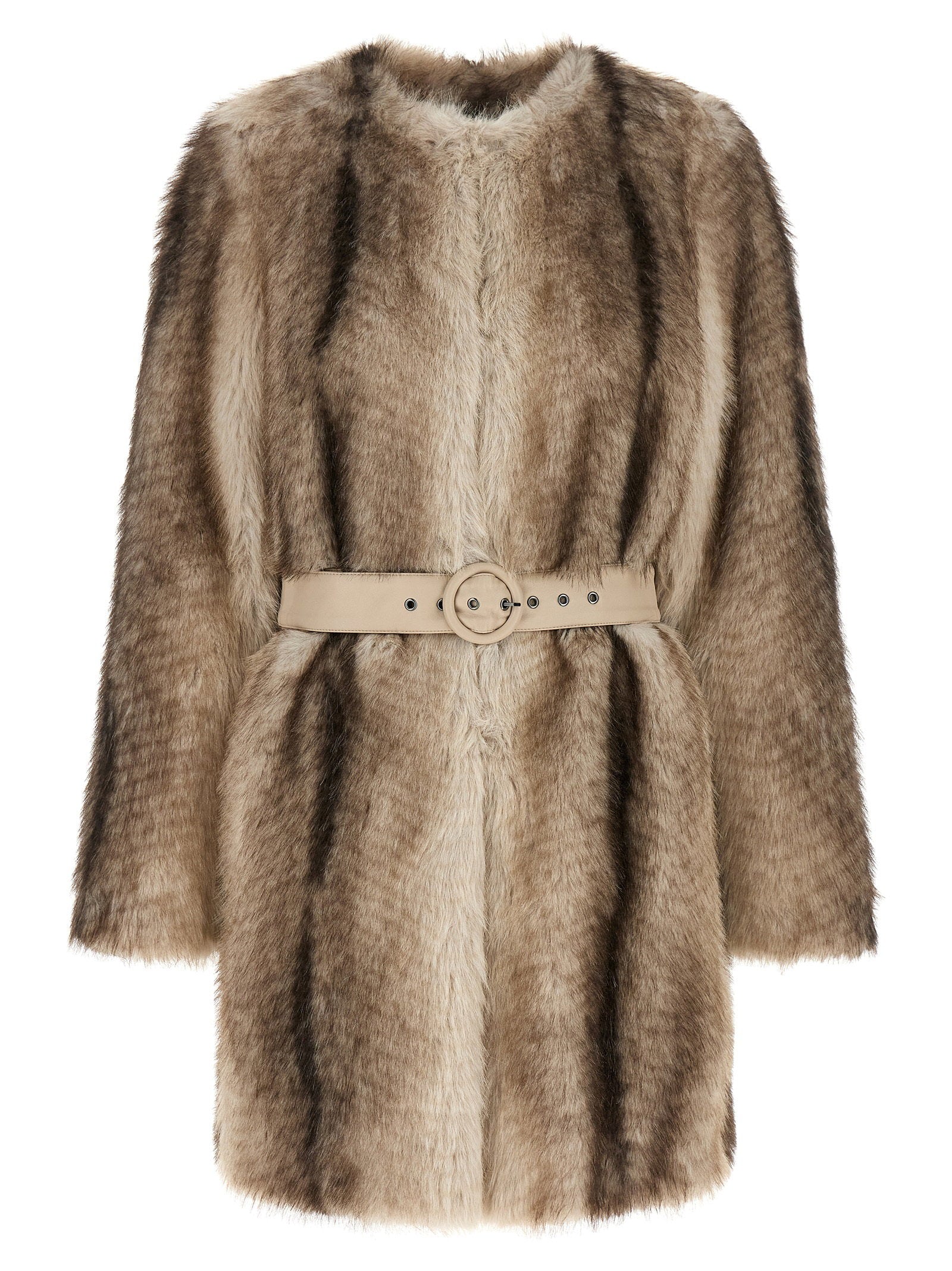 Twin Set Eco-Fur Gradient Coat — Beige