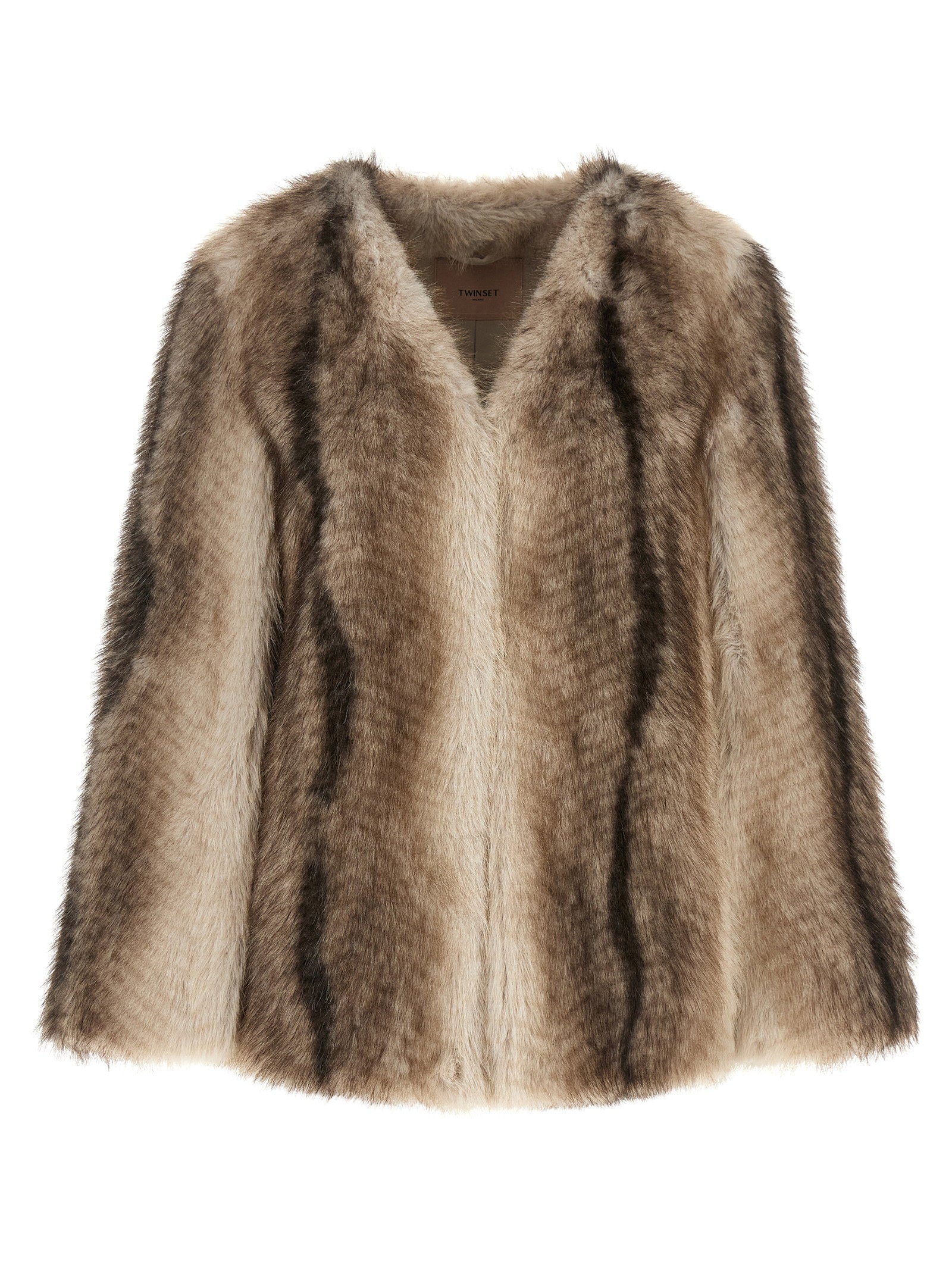 Twin Set Long-Haired Eco-Fur Cape — Beige