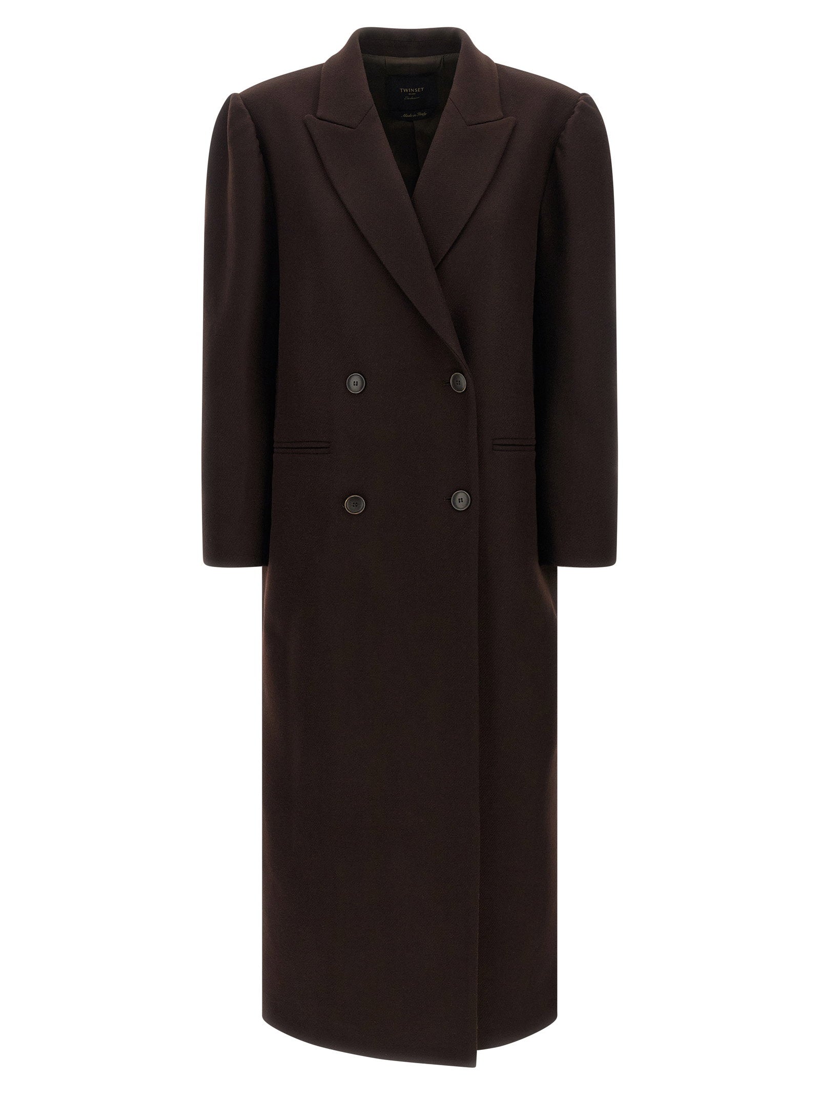 Twin Set Double-Breasted Wool Blend Coat — Brown