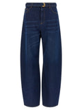 Twin Set High-Waist Barrel Silhouette Jeans — Navy