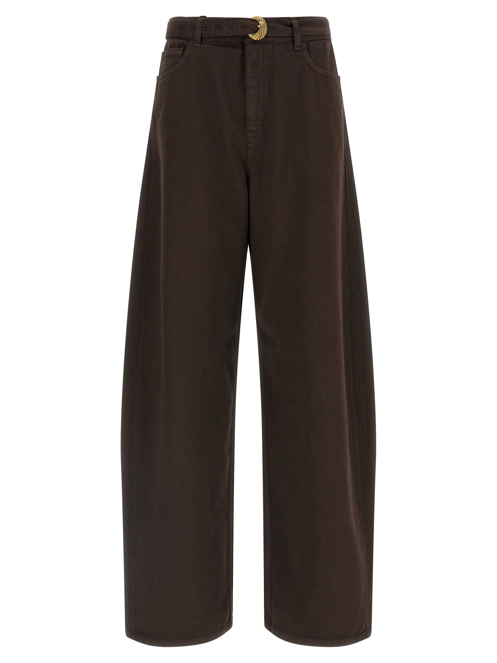 Twin Set Barrel-Fit High-Waist Jeans — Brown