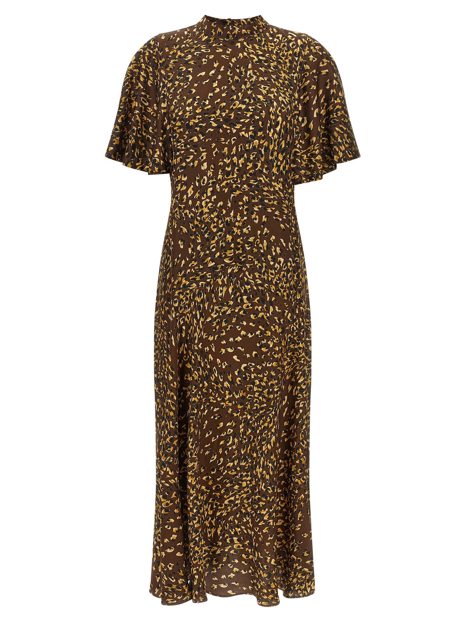 Twin Set Animal-Print Bias-Cut Dress — Brown