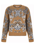 Twin Set Jacquard Tapestry Wool Blend Sweater — Camel