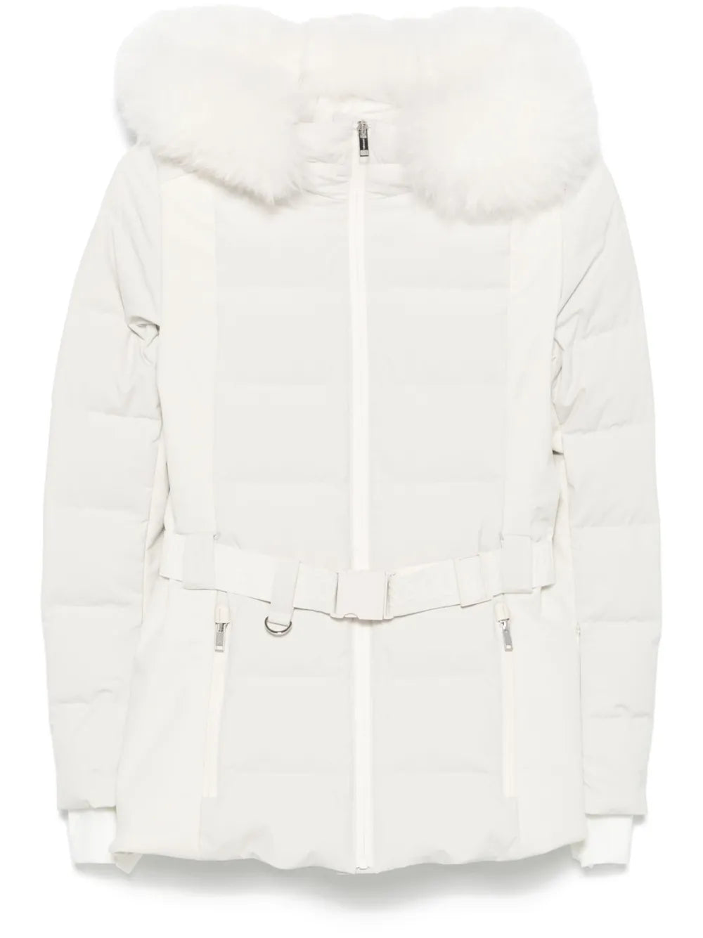 Yves Salomon Belted Quilted Down Down Jacket — White