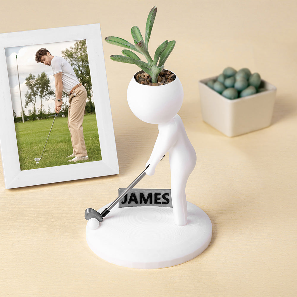 Maceta antropomorfa personalizada en 3D con suculenta de golf y nombre Decoración del hogar Regalo de cumpleaños para jugadores amantes del golf