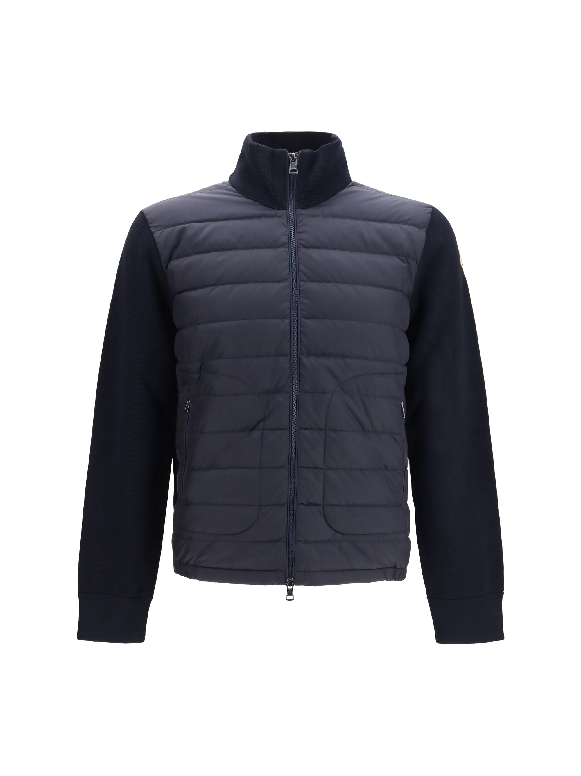 Moncler Wool-Blend Hybrid Down Jacket — Navy