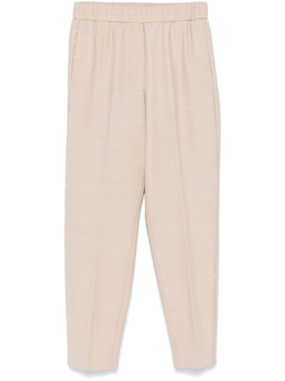 Peserico Monili-Chain Virgin Wool Trousers — Beige