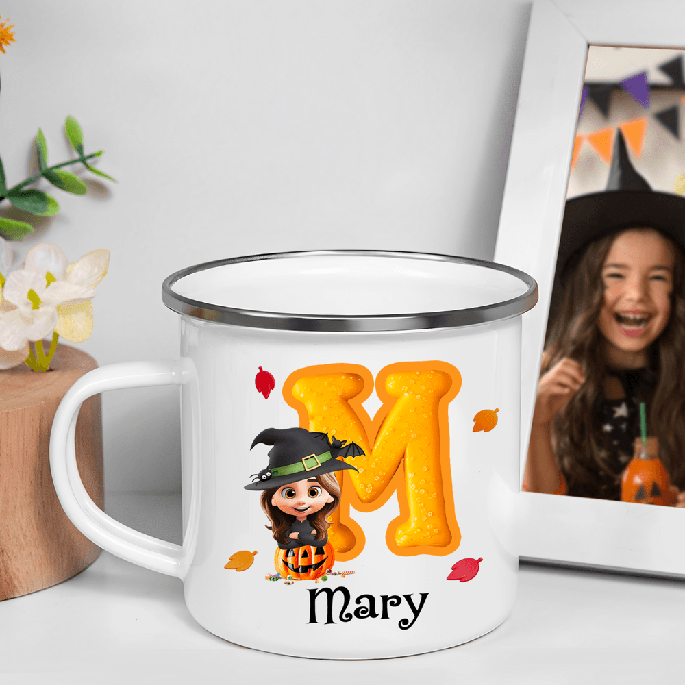 Personalizada de Halloween de disfraces de dibujos animados en 3D de 12 oz taza de esmalte con el nombre y la inicial de Halloween Fiesta de Regalo para Amigos de la Familia