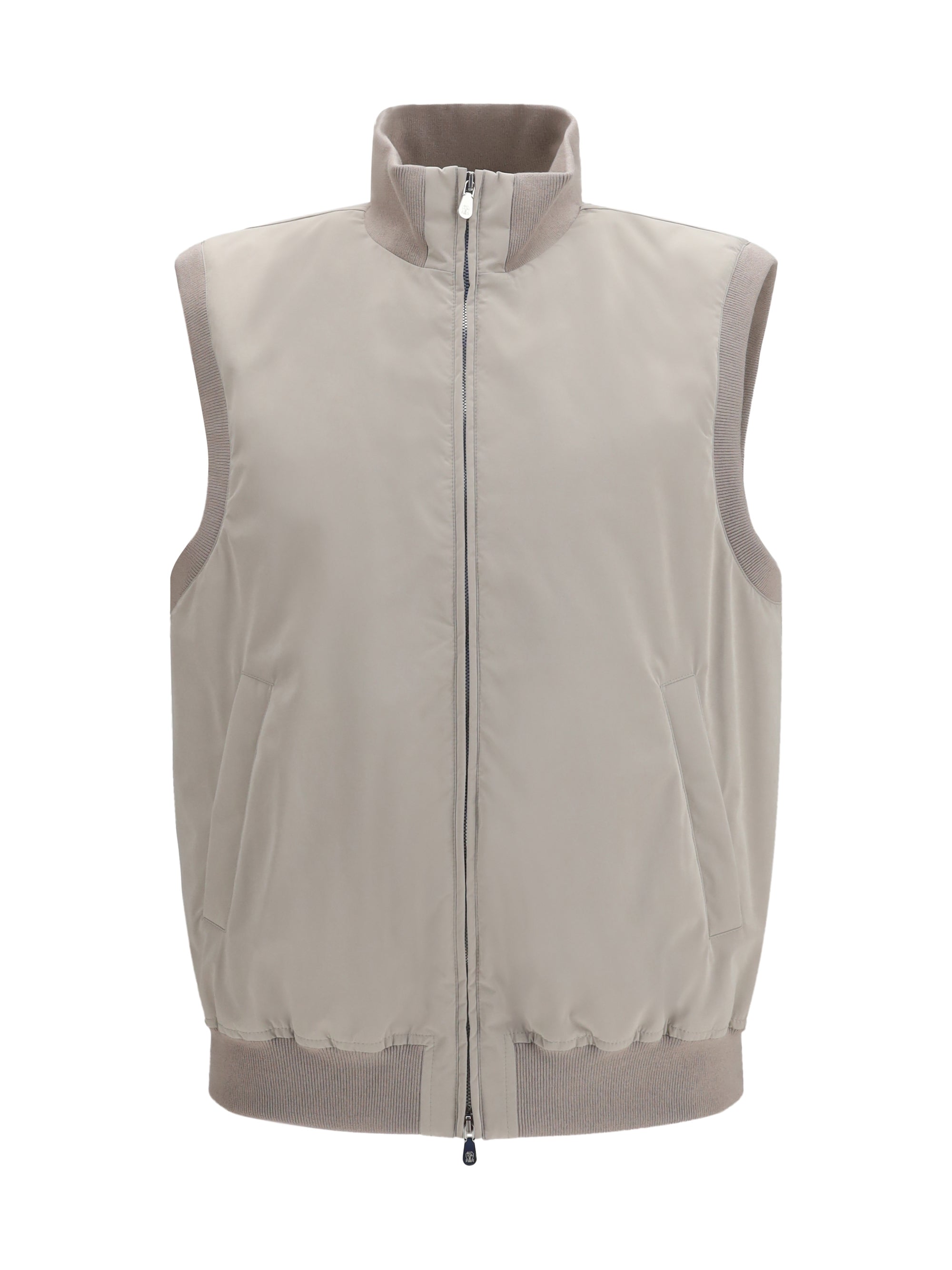 Brunello Cucinelli Two-Way Zip Sleeveless Vest — Brown