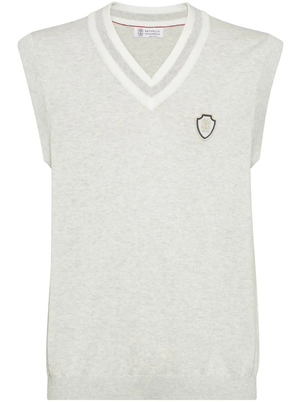 Brunello Cucinelli Embroidered Logo Cotton Vest — Grey