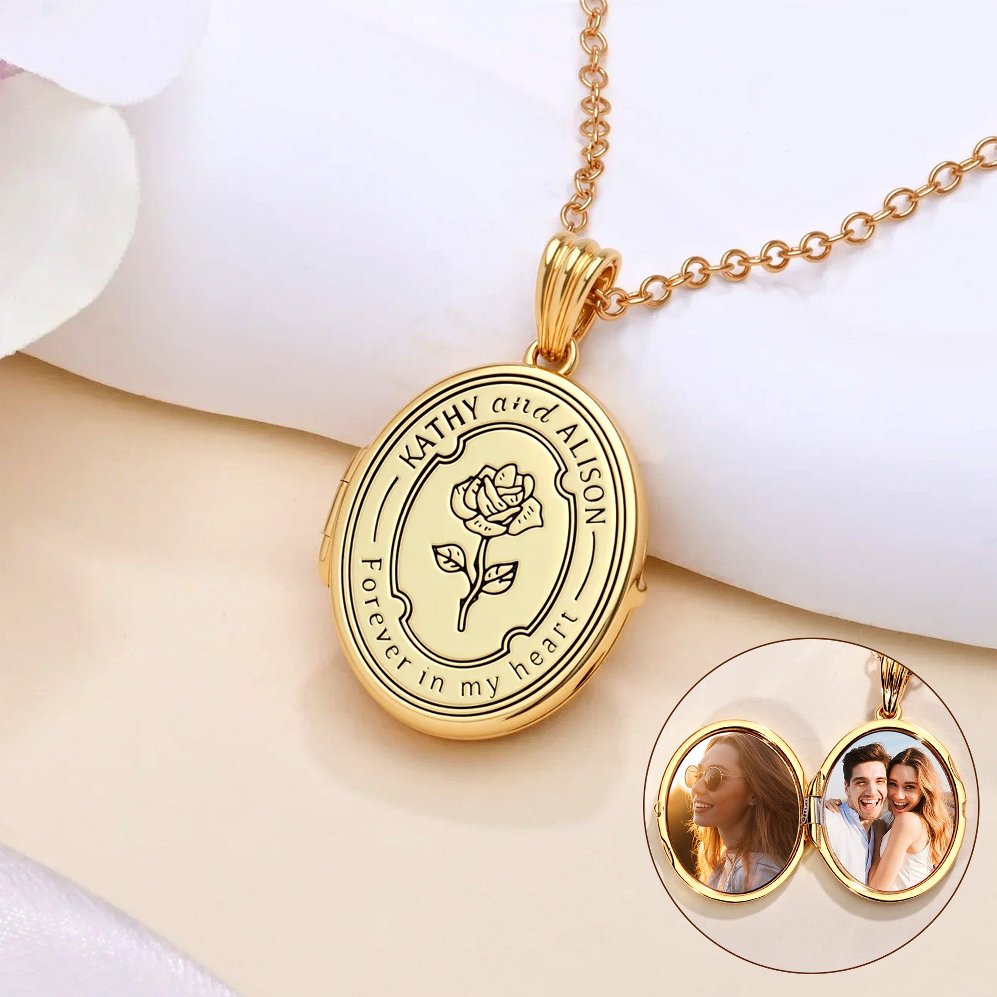 Personalizada Delicado Nacimiento Flor Nombre Foto Relicario Collar con Texto Cumpleaños Aniversario Día de la Madre Regalo para Mamá Abuela Mujer