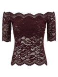 Paco Rabanne Lace Off-the-Shoulder Blouse — Burgundy