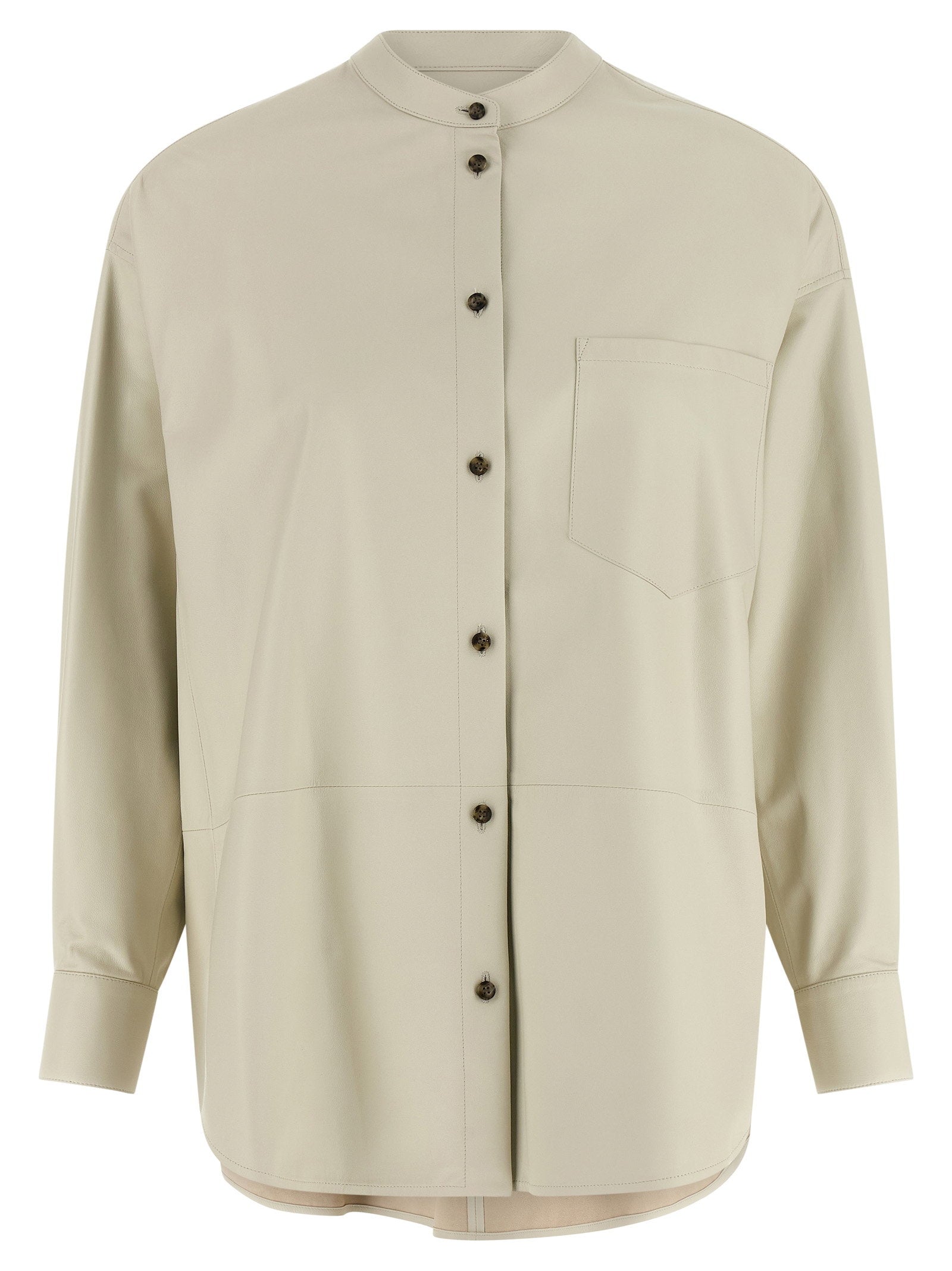 Yves Salomon Leather Shirt — Cream