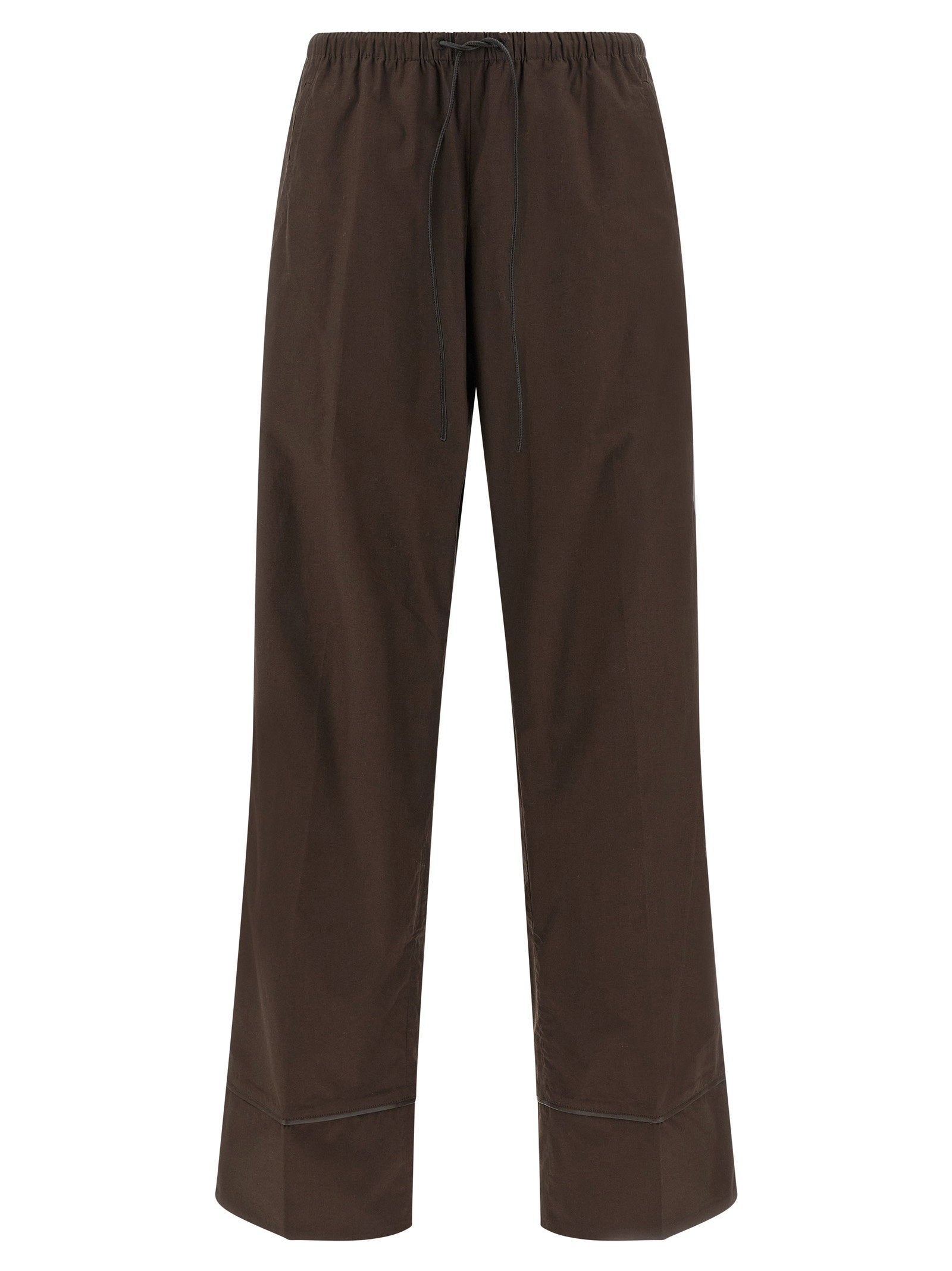 Yves Salomon Leather-Insert Cotton Trousers — Brown