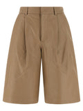 Yves Salomon Nappa Pleated Bermuda Shorts — Beige