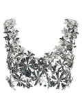 Paco Rabanne 3D Floral Metal Disc Bralette Top — Silver