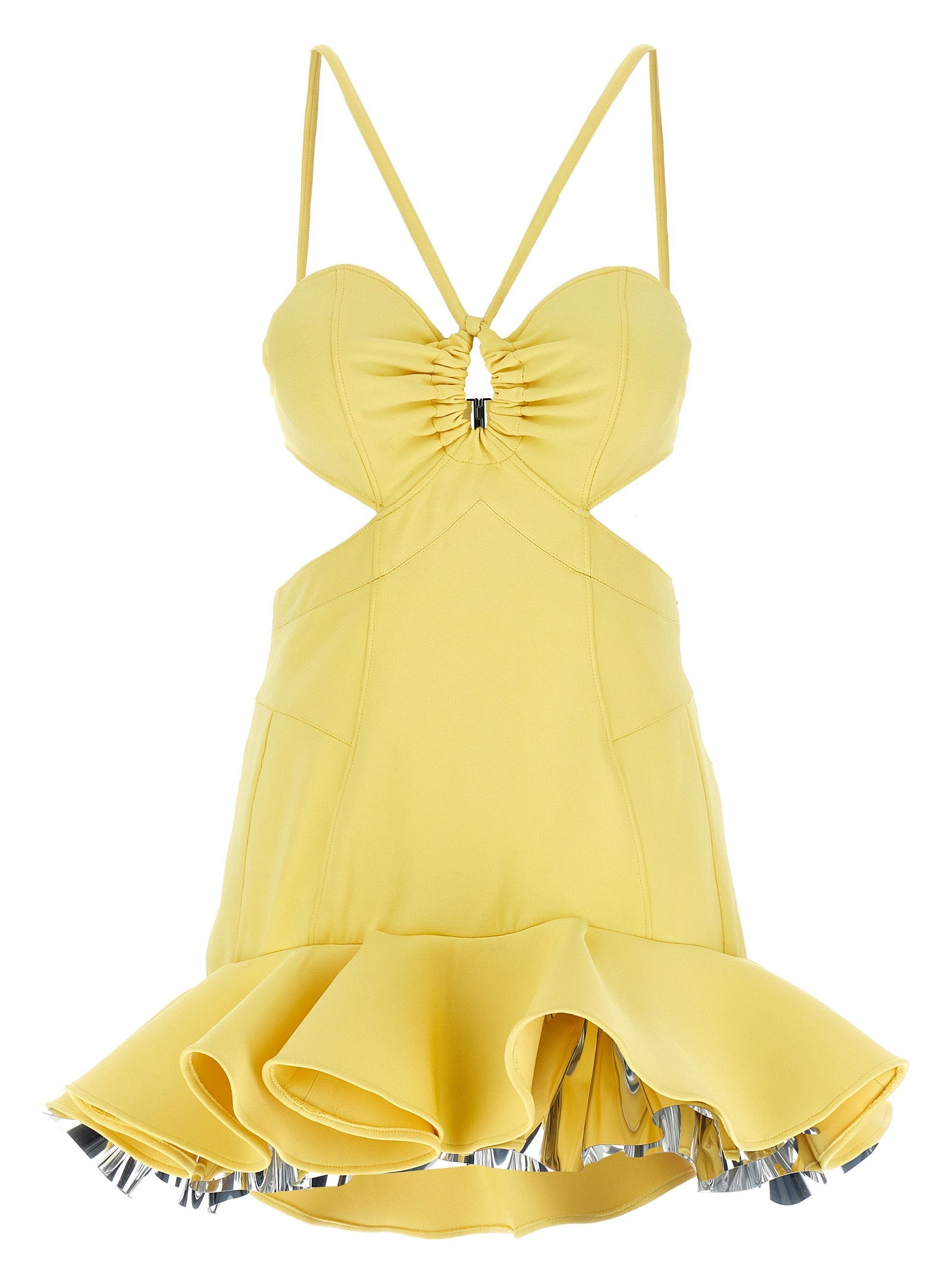 Paco Rabanne Ruffled Cut-Out Dress — Yellow