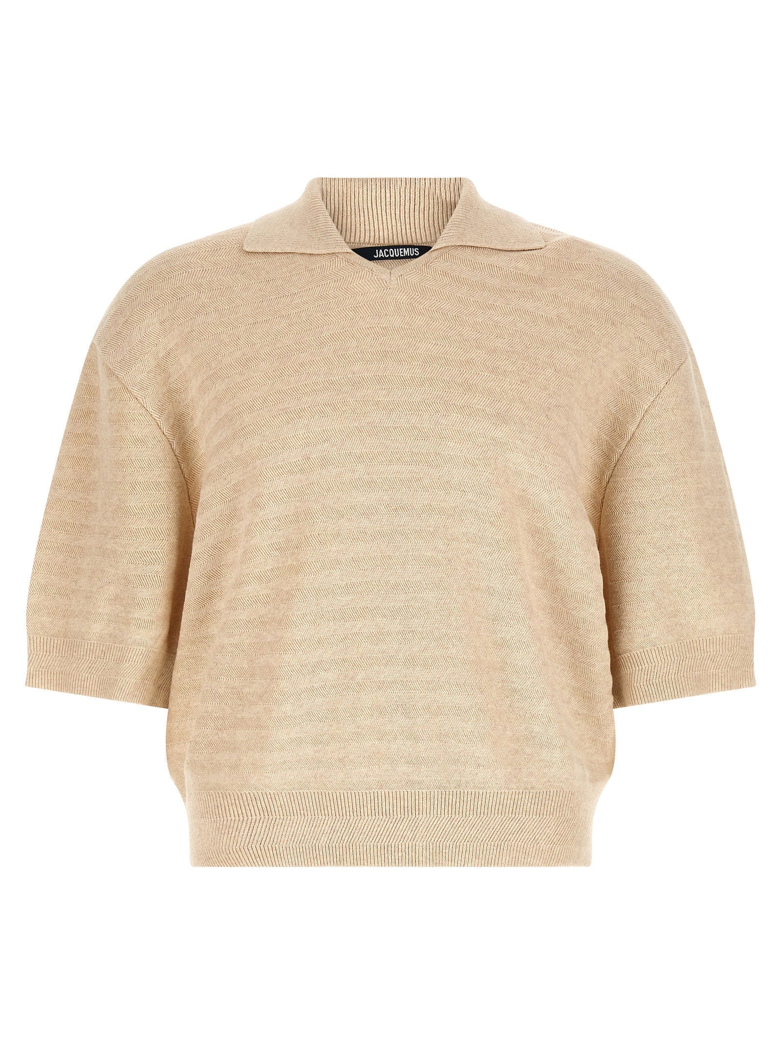 Jacquemus Chevron-Knit Cotton-Silk Blend Polo Shirt — Beige
