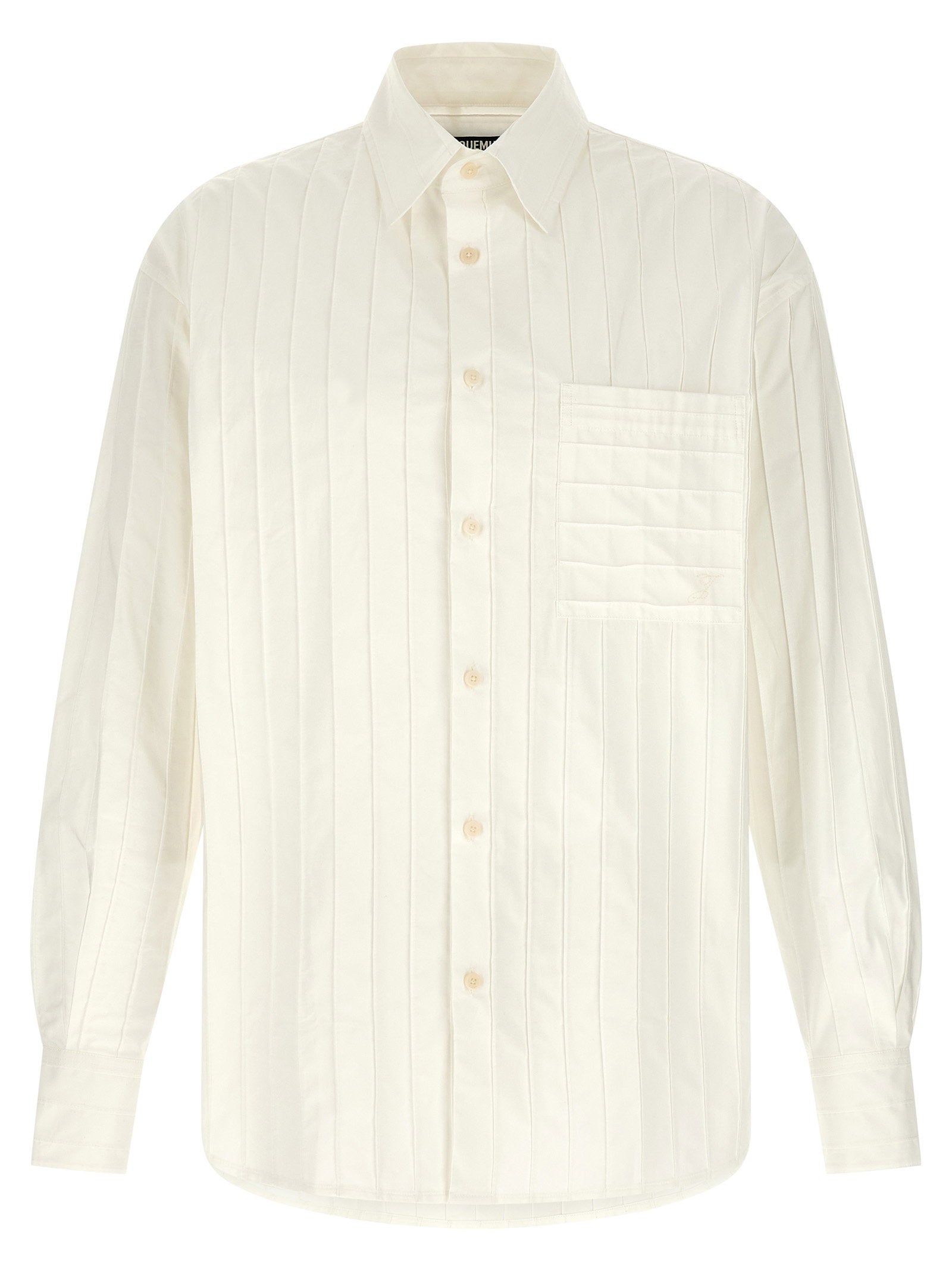 Jacquemus Embroidered Striped Cotton Poplin Shirt — Cream