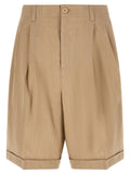 Jacquemus Chevron-Patterned Linen Bermuda Shorts — Beige