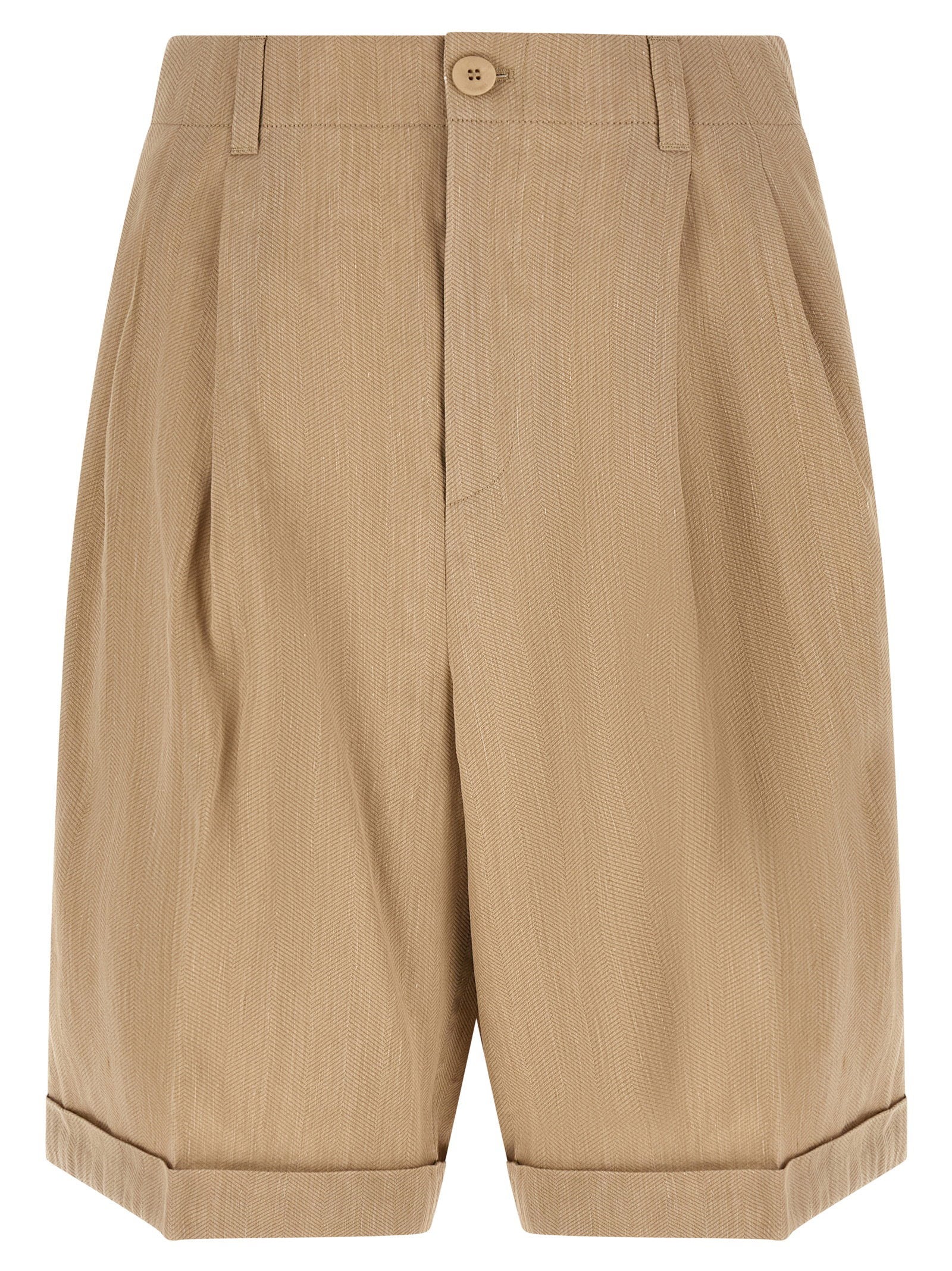 Jacquemus Chevron-Patterned Linen Bermuda Shorts — Beige