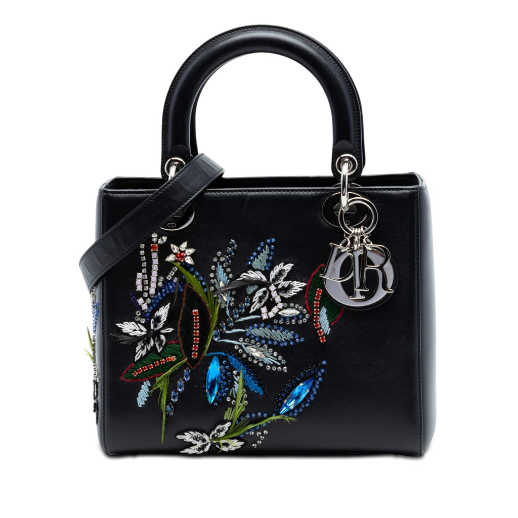 Limited Edition Medium Smooth Calfskin Embroidered Beaded Floral Lady Dior