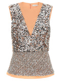 Paco Rabanne Sequin Peplum Tank Top — peach