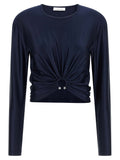 Paco Rabanne Crystal-Embellished Satin Blouse — Navy