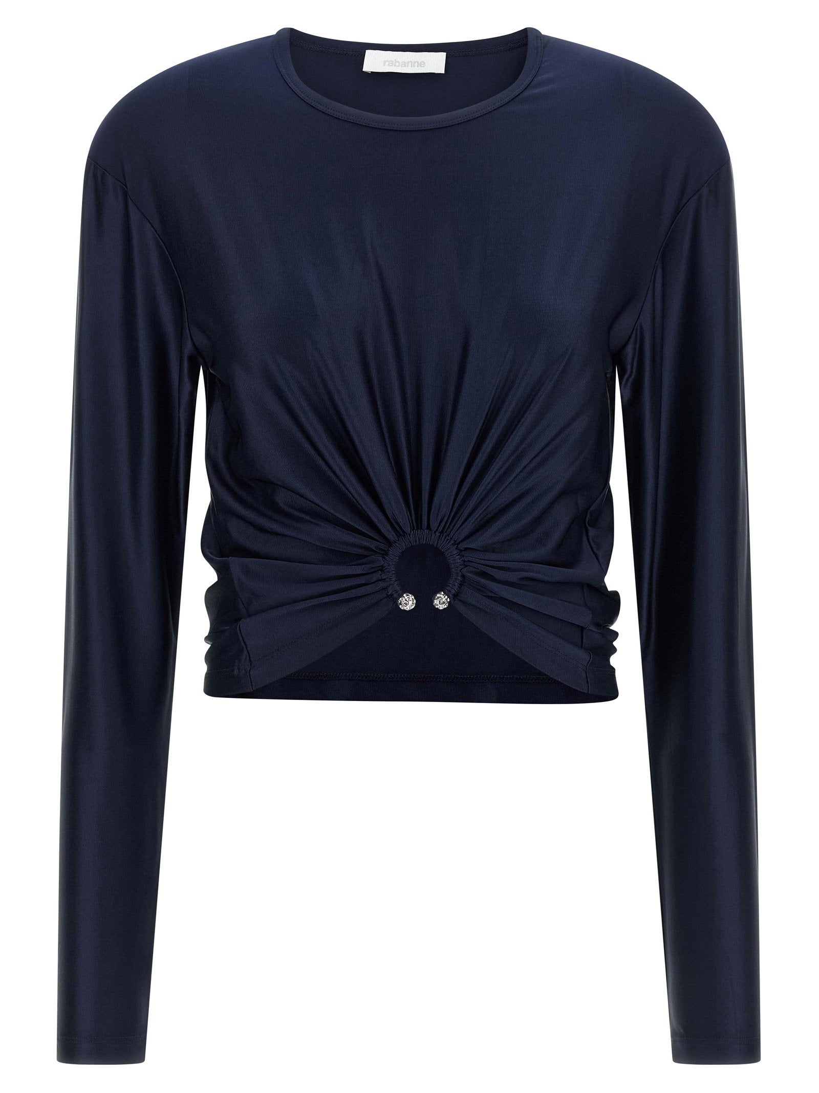Paco Rabanne Crystal-Embellished Satin Blouse — Navy