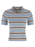 Paco Rabanne Chain-Embellished Striped T-Shirt — blue
