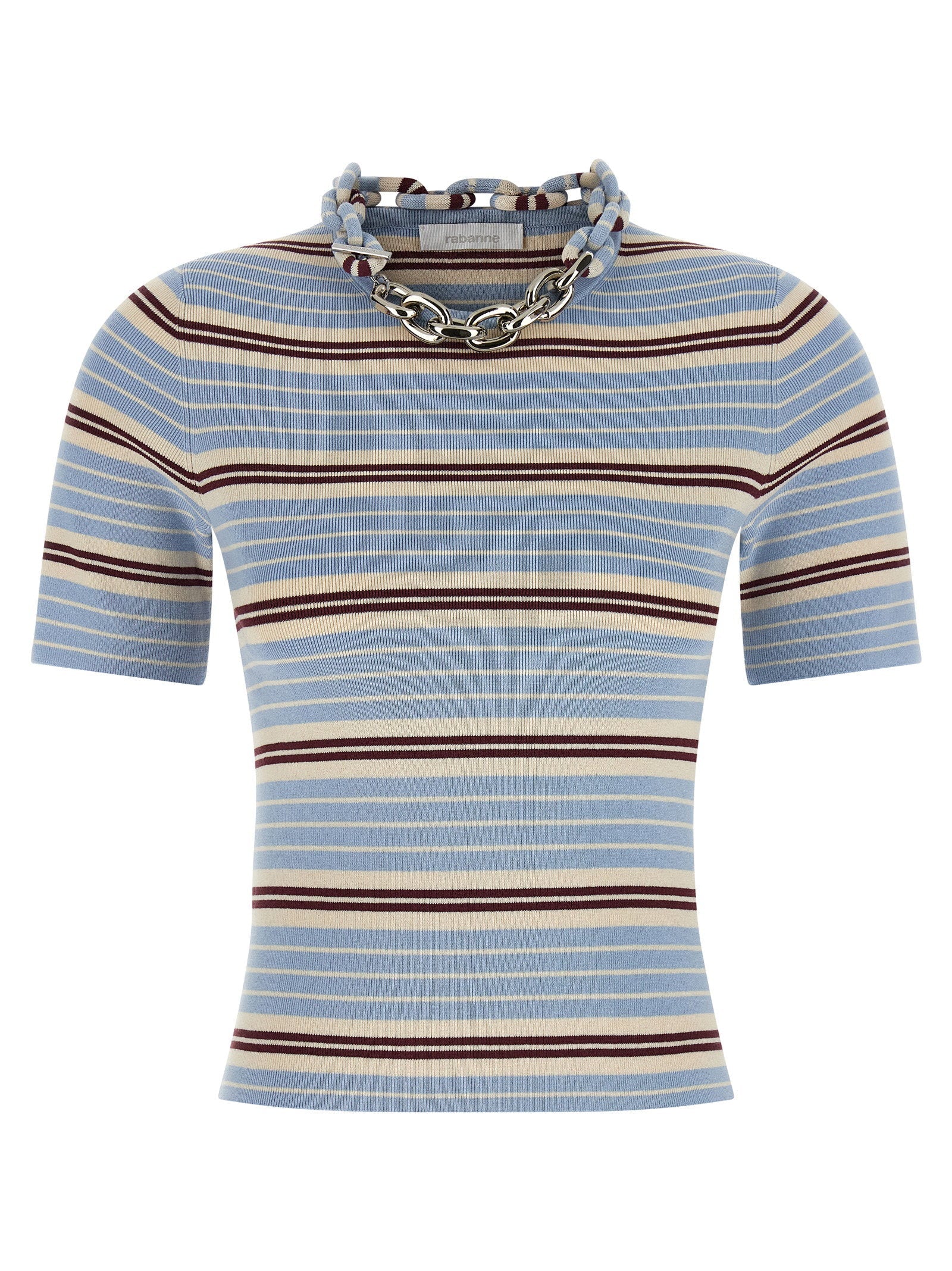 Paco Rabanne Chain-Embellished Striped T-Shirt — blue