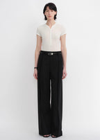 Worsted wool commuter classic drapey raw edge loose straight wide-leg pants