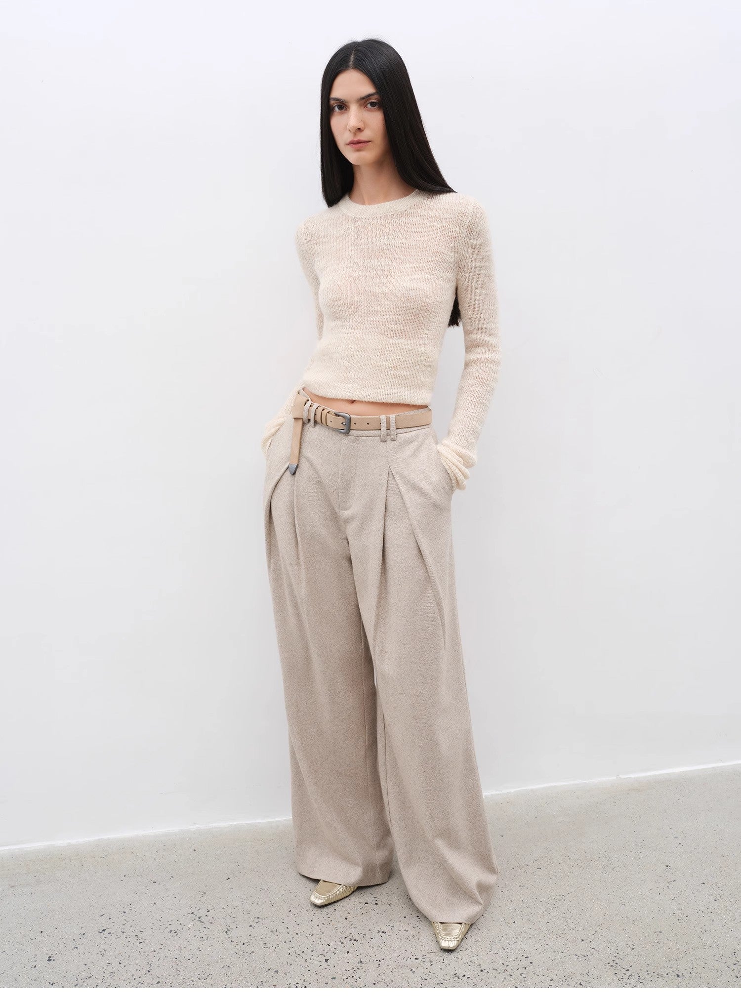 City Stroll casual and relaxed wool-blend double-pleated straight draped wide-leg casual trousers for autumn