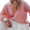 Solid Boat Neck Fluffy Knitting Sweater